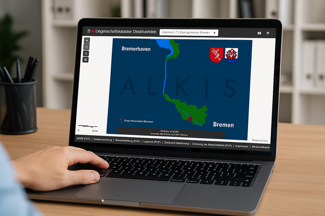 Laptop mit Startseite GeoInformation Bremen